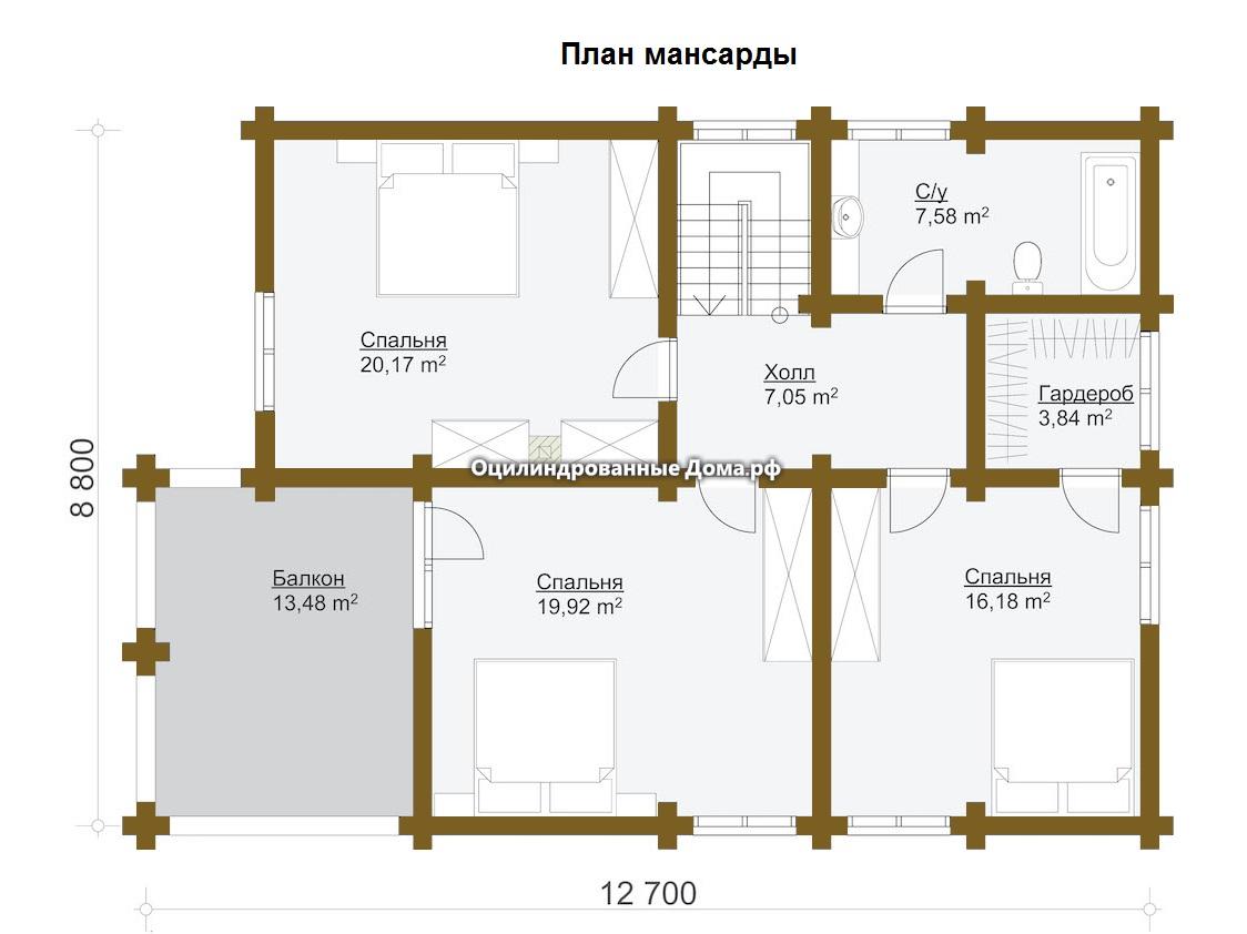 Проект дома из оцилиндрованного бревна ЭЛЬБРУС - 185м2 (10,8м_х14,3м)